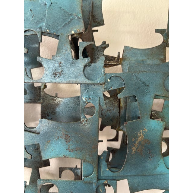 Blue Mark Weinstein Multidimensional Brutalist Metal Wall Sculpture For Sale - Image 8 of 12