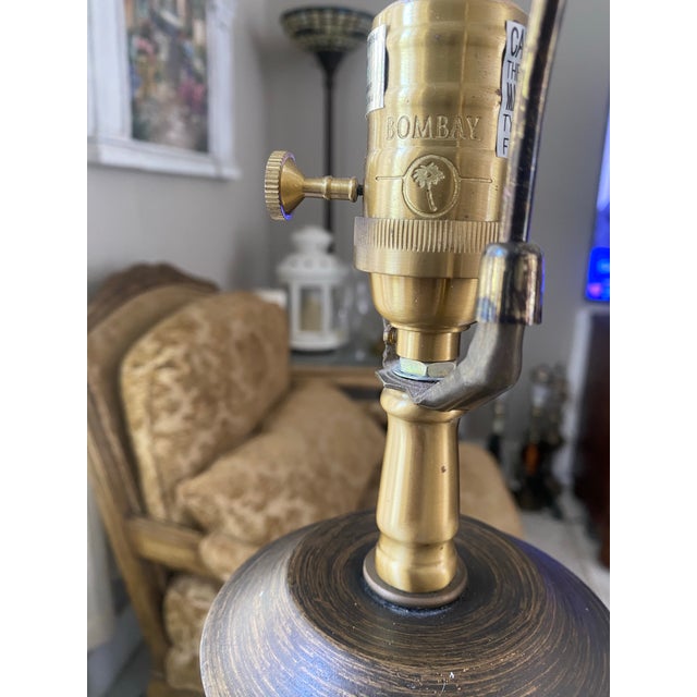 Vintage Bombay Company Hand-Painted Floral Ceramic Table Lamp, Ornate Chinoiserie Style, Antique Brass Base For Sale - Image 10 of 12