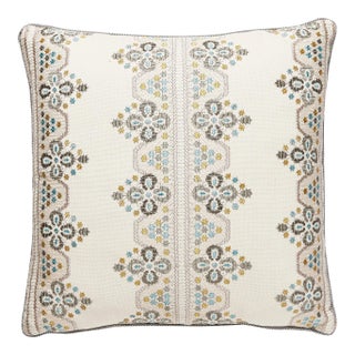 The House of Scalamandré Imogen Embroidery Square Pillow, Earl Grey For Sale