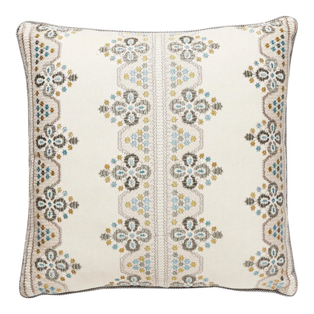 The House of Scalamandré Imogen Embroidery Square Pillow, Earl Grey For Sale