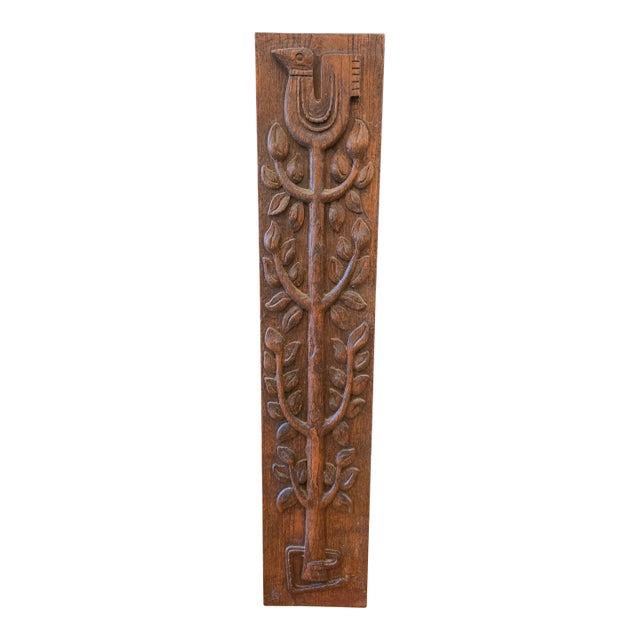 Evelyn Ackerman Carved Wood 'Tree of Life" Wall Panel MCM 36"x7 Era Industries For Sale