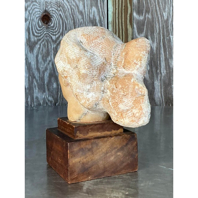 Mid 20th Century Vintage Boho Carved Stone Bust of Woman Sculpture For Sale - Image 4 of 8