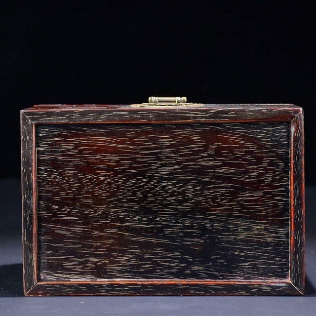 Shell Vintage Rosewood Box With Mother-of-Pearl Inlay of a Boy With Lotus - Jewelry Box For Sale - Image 7 of 8