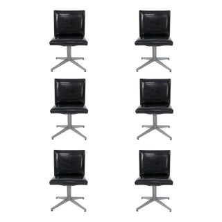 Set of 6 Ward Bennett Black and Aluminum Dining Chairs, 1960 For Sale