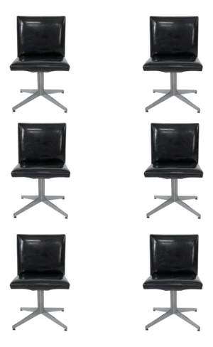 Set of 6 Ward Bennett Black and Aluminum Dining Chairs, 1960