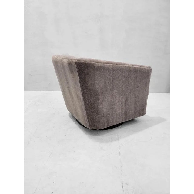 Restoration Hardware Italian Shelter Arm Swivel Lounge Newly Reupholstered in Taupe Mohair For Sale - Image 9 of 9