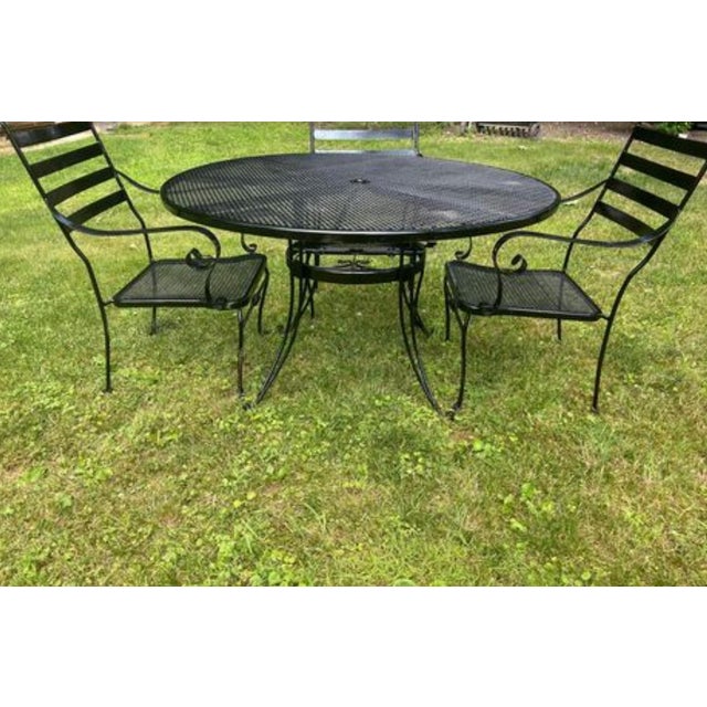 Mid-Century Modern 1980s Wrought Iron Patio Table & 4 Decorative Chairs For Sale - Image 3 of 5