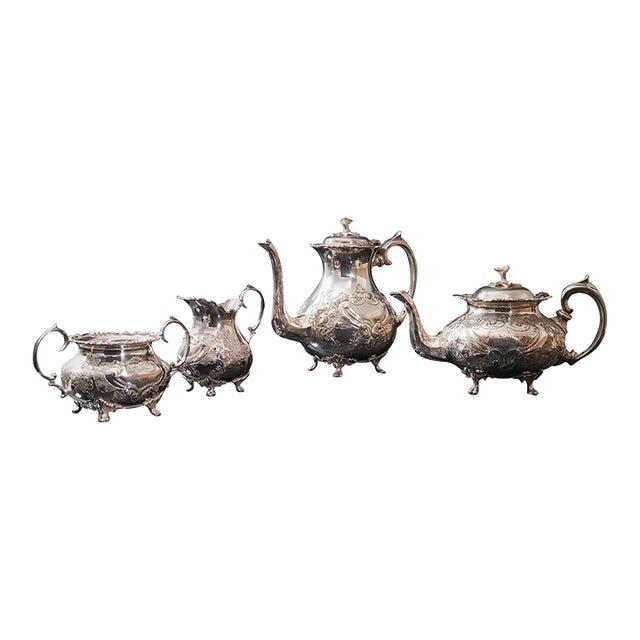 Circa 1900s Antique English Hand-Chased Silverplate Tea Service - 4 Pieces For Sale