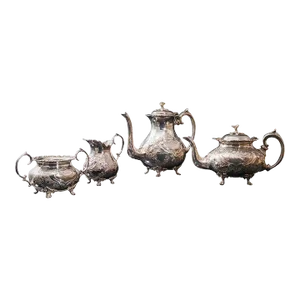 Circa 1900s Antique English Hand-Chased Silverplate Tea Service - 4 Pieces