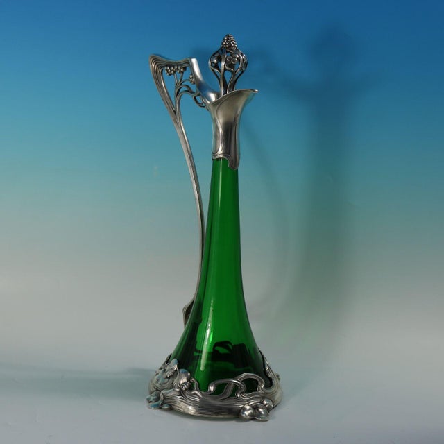 1910s Art Nouveau WMF Claret Jug and Stopper With Green Glass Liner For Sale - Image 6 of 15