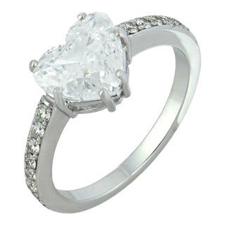 Vintage Gia 2.04 Carat Heart Shape Diamond 14k White Gold Engagement Ring, Size 7.5 For Sale