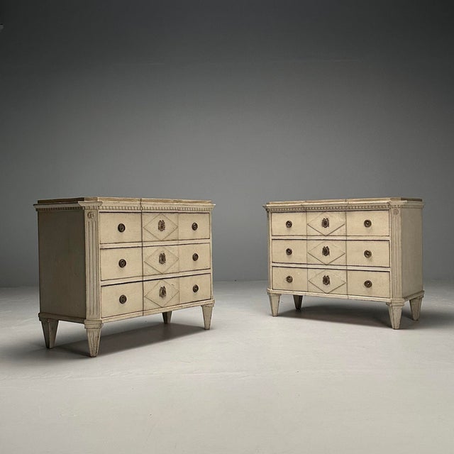 Gustavian, Swedish Commodes, Beige Paint Distressed, Brass, Sweden, 19th C. For Sale - Image 4 of 12