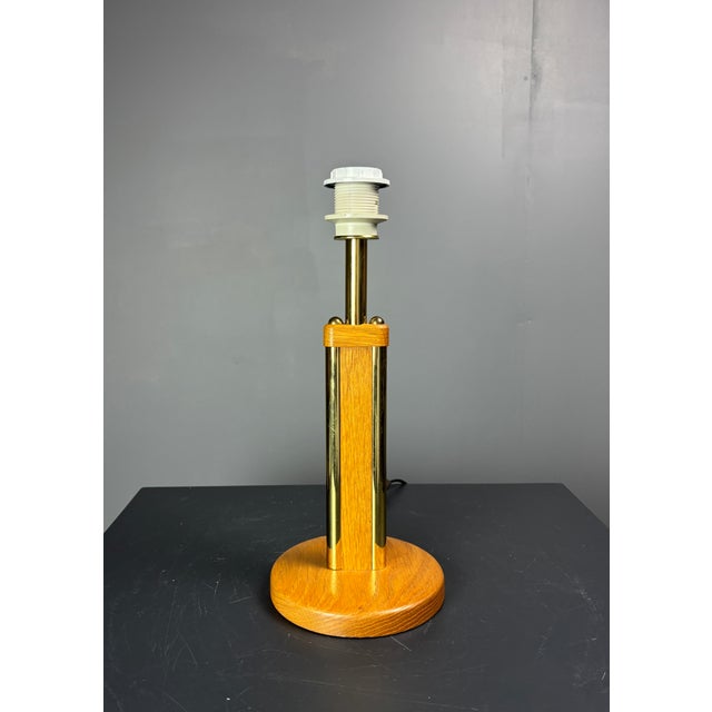 Mid-Century Modern Mid-Century Austrian Hollywood Regency Oak and Brass Table Lamp with Mushroom Shade, 1960s For Sale - Image 3 of 17