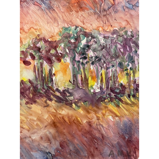 Adelaide Mckenzie Moss (1942-2026) marsh landscape with palmettos, watercolor on coated paper, signed lower right "A McK"...