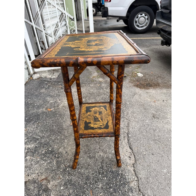 19th C Victorian Chinese Bamboo Table W Fabulous Decorations For Sale In Miami - Image 6 of 8