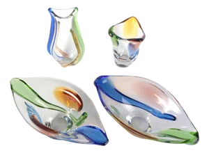 Glass Vase and Bowl Set Rhapsody by Karel Zemek for Mstisov, Czech, 1960s, Set of 4