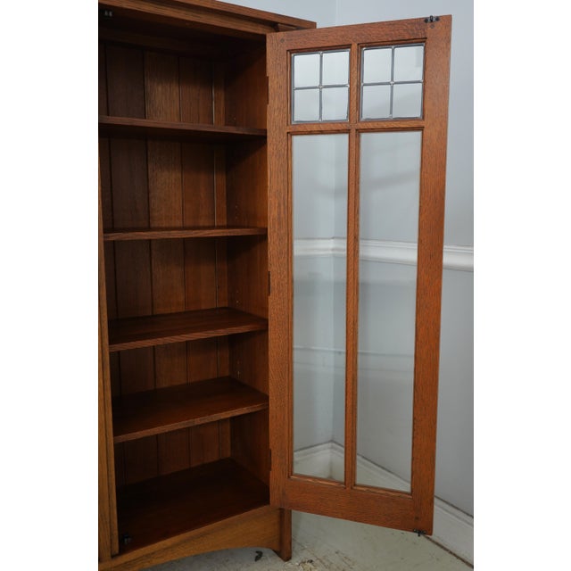 Stickley Stickley 2 Door Mission Oak Leaded Door Bookcase For Sale - Image 4 of 16