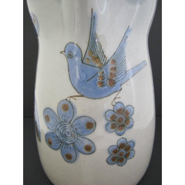 Farmhouse Ken Edwards El Palomar Blue Bird Flowers Mexican Tonal Folk Art Pottery Pitcher For Sale - Image 3 of 11