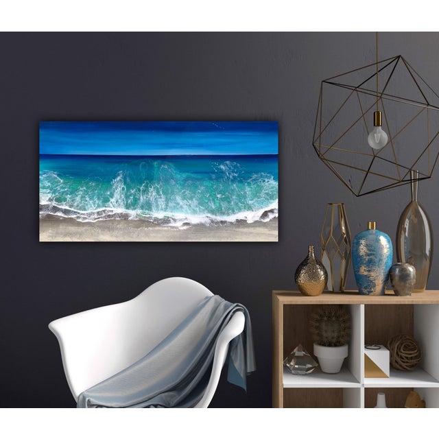 Ocean Waves #06 by Ana Hefco | Mixed Media on Canvas Ocean waves crashing on a sandy beach. For Sale - Image 4 of 4