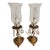 Pair of Vintage Brass Accent Lamps With Chandelier Crystal Prisms & Etched Glass Shades For Sale