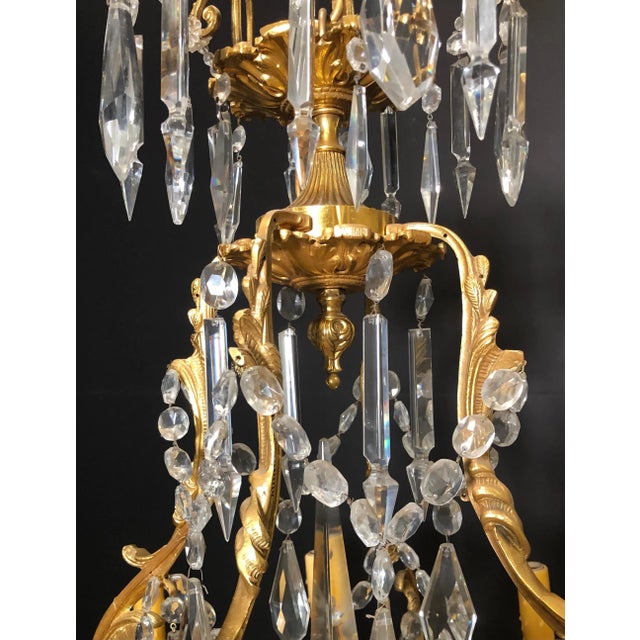 Pair of 19th Century French Louis XV Gilt Bronze and Crystal Chandeliers For Sale In New York - Image 6 of 8