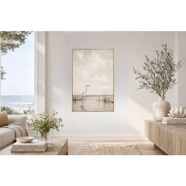 Egret Coastal Scene, Minimalist Beach Wall Art Print, 24″ × 36″ For Sale - Image 4 of 9