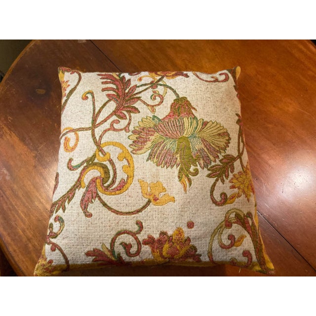 2000 - 2009 2000s Woven Wool Challis Botanical Pattern Oversized Accent Pillow Cream Background on One Side, Reverses to Olive Background For Sale - Image 5 of 10