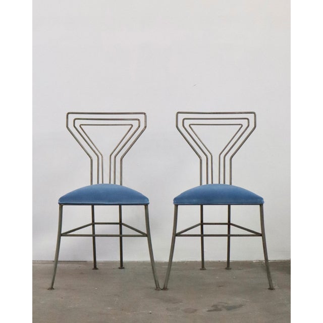 Blue 1950s Martini Chairs With Blue Velvet Seats and Sculptural Metal Frames — A Pair For Sale - Image 8 of 8