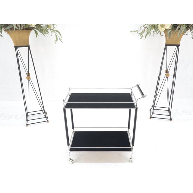 Josef Hoffmann Black Lacquer & Chrome Bauhaus Two Tier Serving Cart on Wheels c.1940s MINT For Sale - Image 4 of 11