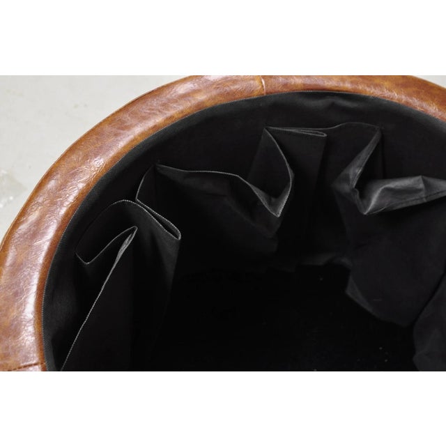 Contemporary Modern Moroccan Style Brown Faux Leather Round Storage Ottoman Pair For Sale - Image 11 of 15
