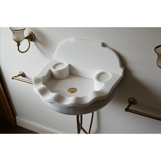 Carrara Marble Sink With Backsplash For Sale - Image 6 of 7
