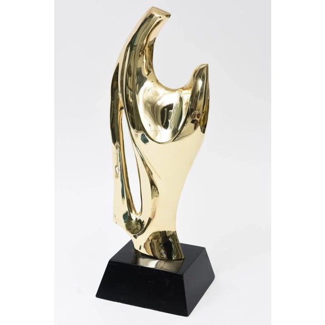 Brass 1970's Alain Chervet Modernist Brass Abstract Sculpture on Black Wood Base French For Sale - Image 8 of 11