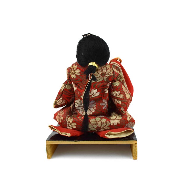 Japanese Mid 20th Century Handmade Hand Painted Japanese Imperial Court Hina Doll With Original Case Set of 5 Pieces For Sale - Image 3 of 16