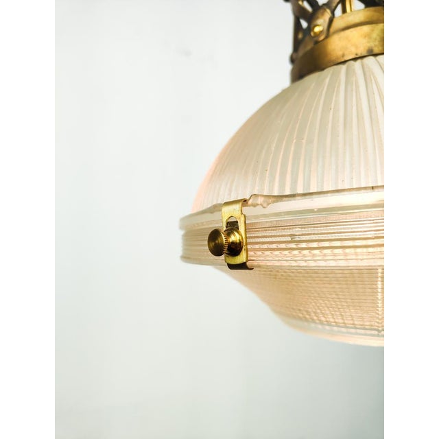 Antique French 2 Part Glass Holophane Pendant Light, 1920s For Sale - Image 6 of 8