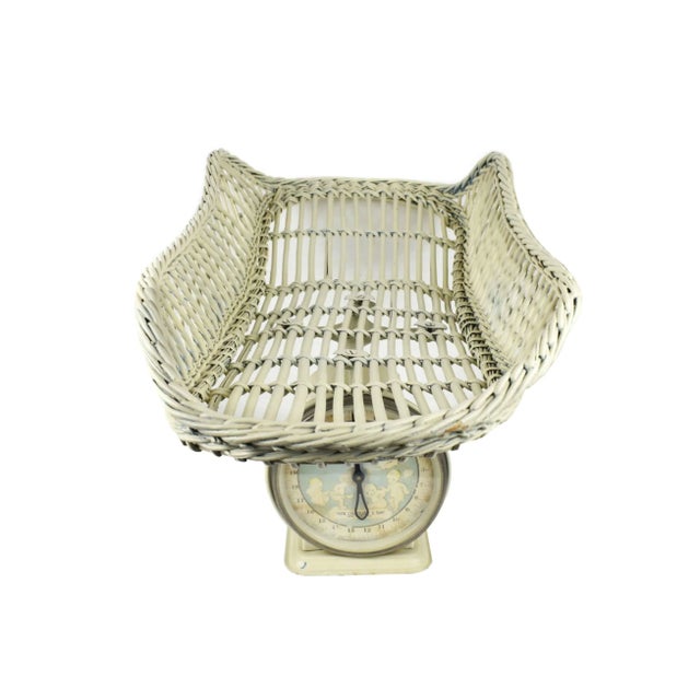 Mid-Century Modern Mid 20th Century John Chatillon and Sons Baby Nursery Scale With Large Woven Wicker Basket For Sale - Image 3 of 10