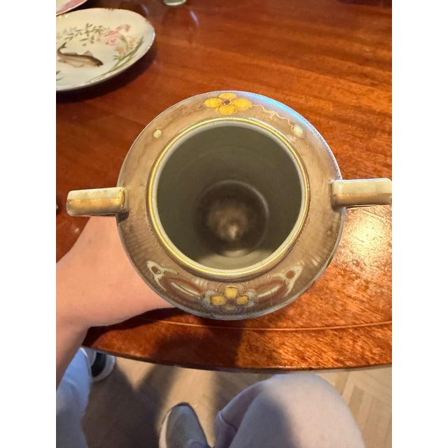 Early 20th Century Antique, Hand-Painted Japanese Nippon Vase. Beautiful Bird and Flower With Two Gilded Handles. Early 1900s. Marimura Bros. For Sale - Image 5 of 8
