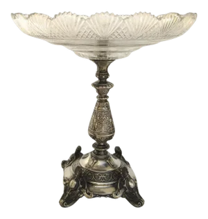European 800 ness Silver Tazza Centerpiece with Crystal Bowl