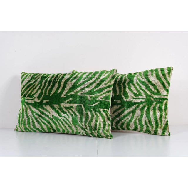 Green Silk Ikat Velvet Pillow Cover - Set of Three For Sale - Image 10 of 11