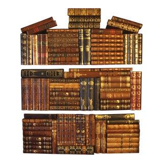 Set of 93 Decorative Antique Leather Books For Sale