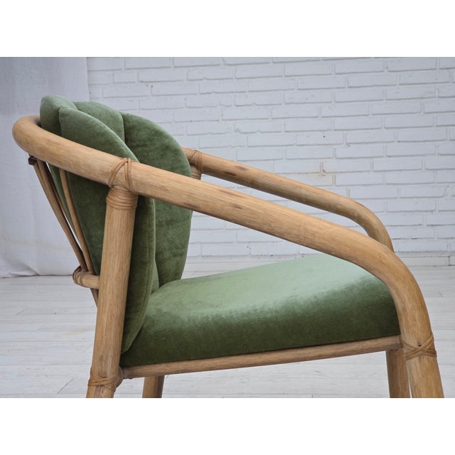 Scandinavian Lounge Chairs in Green Furniture Velour and Rattan, 1970s, Set of 2 For Sale - Image 10 of 18