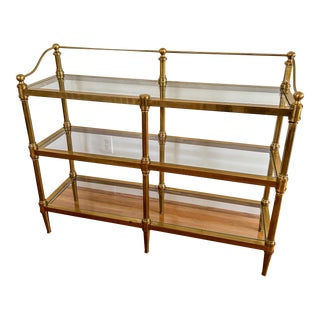 1970s Vintage Brass and Glass Three Tier Console Display Shelf For Sale