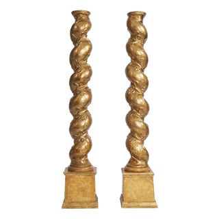 Baroque Carved and Gilded Columns, Set of 2 For Sale