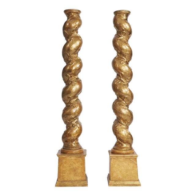 Baroque Carved and Gilded Columns, Set of 2 For Sale