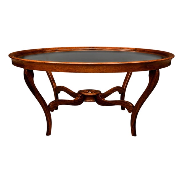 Circular Coffee Table in Caviúna Wood & Glass by Giuseppe Scapinelli, Brazil, 1950s For Sale