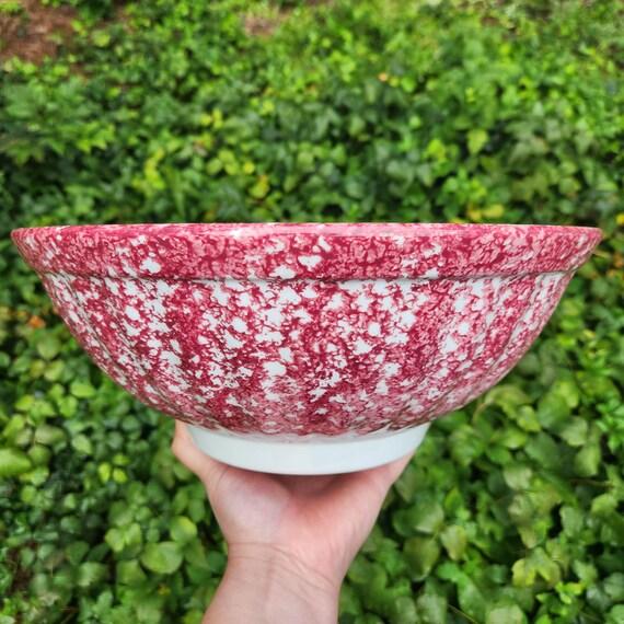 Vintage Italian Roma Inc. Large 13" Red Spongeware Ceramic Serving Bowl – Vibrant Cranberry Add a rich splash of vintage...