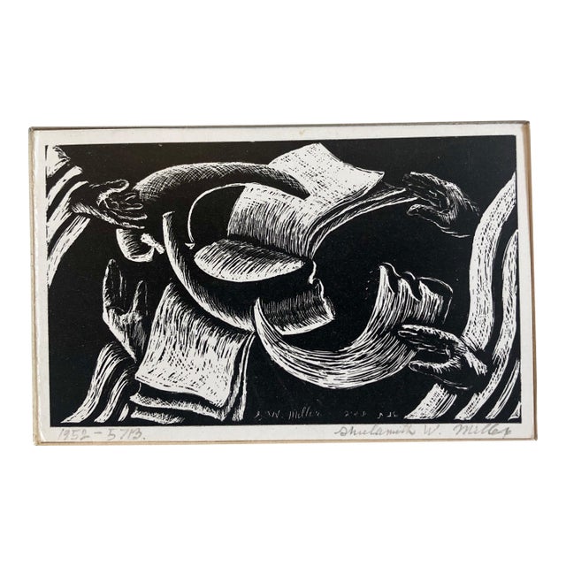 Shulamith Wittenberg MillerShana Tova, New Year Woodcut Israeli Judaica Early Bezalel School Woman Artist For Sale