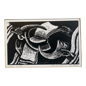 Shulamith Wittenberg MillerShana Tova, New Year Woodcut Israeli Judaica Early Bezalel School Woman Artist