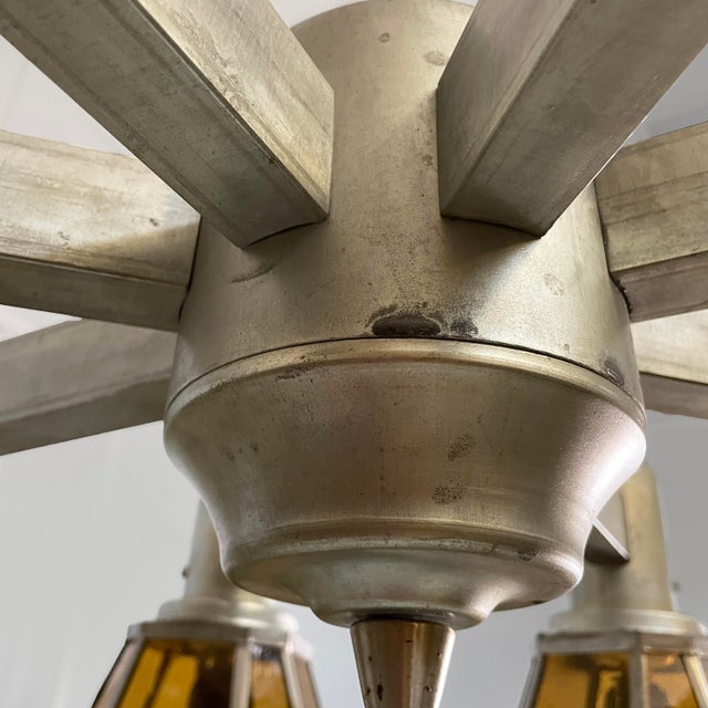 German Art Deco Chandelier in Yellow Glass and Metal, 1930s For Sale - Image 16 of 18