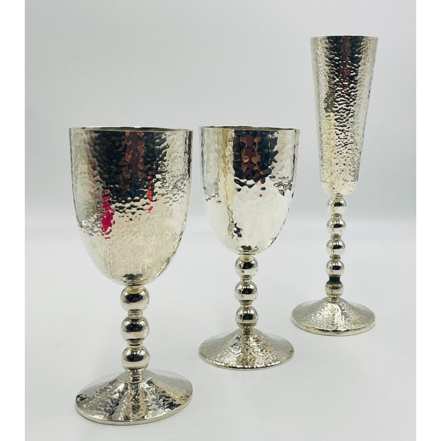 1980s 1980s Emilia Castillo Silver Plated “Musical” Goblets & Champagne Flute, Taxco Mexico For Sale - Image 5 of 18