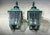 Pair of Verdigris Finish Steel Outdoor Wall Sconces - Seeded Glass 18”x 8”x 9” For Sale In Miami - Image 6 of 16